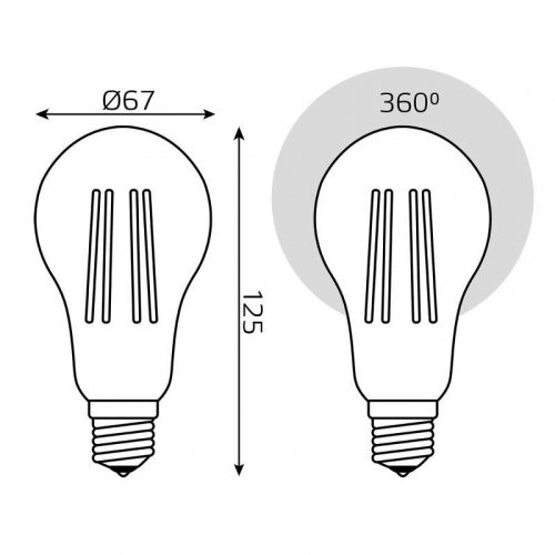 Лампа светодиодная филаментная Basic Filament А70 23Вт 4100К Е27 2400лм GAUSS 40712232 фото 7