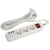 Удлинитель 3х5м с заземл. + 3xUSBA 10А с выкл. U-3es-5m-USB Эра Б0052902