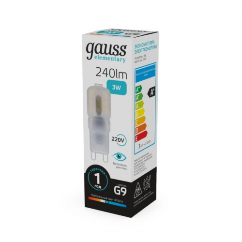 Лампа светодиодная Elementary 3Вт капсульная 4100К нейтр. бел. G4 240лм пластик GAUSS 14923 фото 2