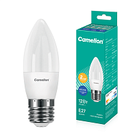 Лампа светодиодная LED12-C35/865/E27 12Вт свеча матовая 6500К холод. бел. E27 220В Camelion 13692