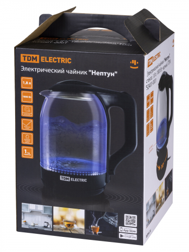 Электрический чайник "Нептун", стекло, 1,8 л, 1800 Вт, черный, TDM фото 6