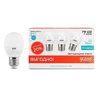 Лампа светодиодная Elementary 7Вт P45 шар 4100К нейтр. бел. E27 470лм промо (уп.3шт) GAUSS 53227T