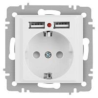 Розетка 1-м СП Accent 6-410-01М 16А IP20 250В P+E Schuko защ. шторки + 2хUSB бел. матов. Intro Б0063691