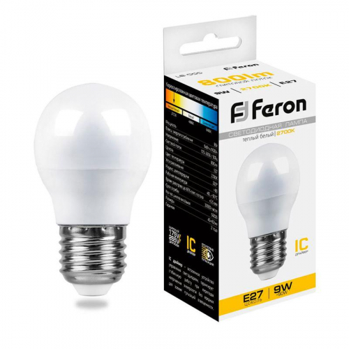 Лампа светодиодная LB-550 9Вт G45 шар 2700К E27 230В FERON 25804
