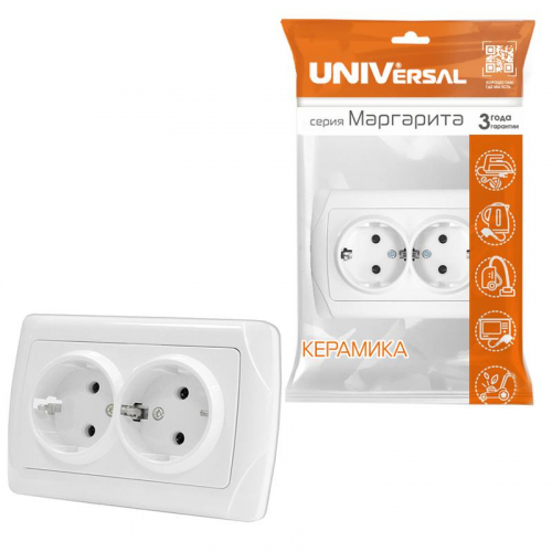 Розетка 2-м СП Маргарита 16А IP20 с заземл. бел. UNIVersal М0128 фото 3