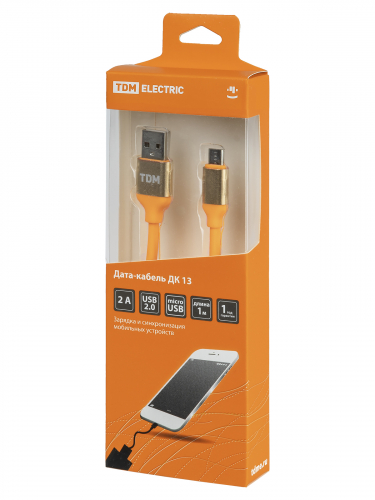 Дата-кабель, ДК 13, USB - micro USB, 1 м, силиконовая оплетка, оранжевый, TDM фото 4
