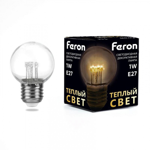 Лампа светодиодная LB-378 1Вт G45 шар прозрачная 2700К E27 230В FERON 41918