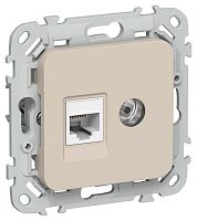 Розетка 2-м СП FLITE РКТВ5е-2-0-ФлЛ RJ45/TV кат.5E UTP механизм льняной IEK FI-AK22-1-K88