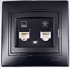 Розетка компьютерная + телефонная 2-м Mira RJ45 + RJ11 со вставкой черн. бархат LEZARD 701-4242-143