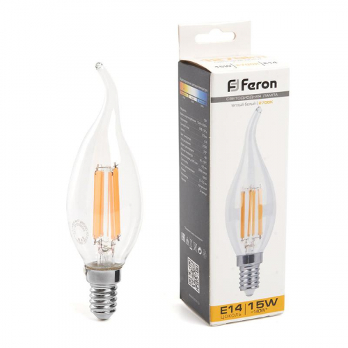Лампа светодиодная LB-718 15Вт прозрачная 2700К E14 230В FERON 38261
