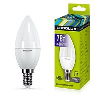 Лампа светодиодная LED-C35-7W-E14-6500K 7Вт свеча матовая 6500К холод. бел. E14 220-240В Ergolux 12874