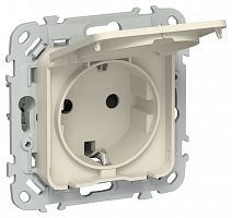 Розетка СП FLITE РСшкр11-1-44-ФлСл 16А IP44 с заземл. с защ. шторками и крышкой безвинтовое крепление механизм сливочный IEK FI-R16-16-1-44-K86