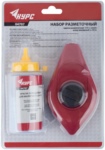 Шнур малярный отбойный ABS пластик. корпус 30м + краска разметочная 115г КУРС 04707 фото 2