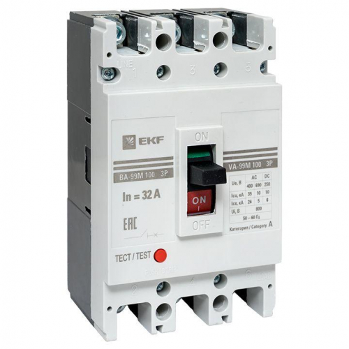 Выключатель автоматический 3п 100/32А 35кА ВА-99М PROxima EKF mccb99-100-32m фото 9