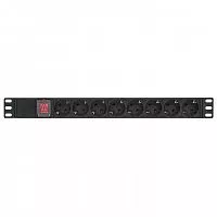 Блок PDU TERACOM PRO 19дюйм 1U 10А/250В 8 роз. Schuko с выключат. без шнура питания вх. разъем C14 корпус алюм. черн. EKF TRP-HPD-LS-10A-8SH-C14