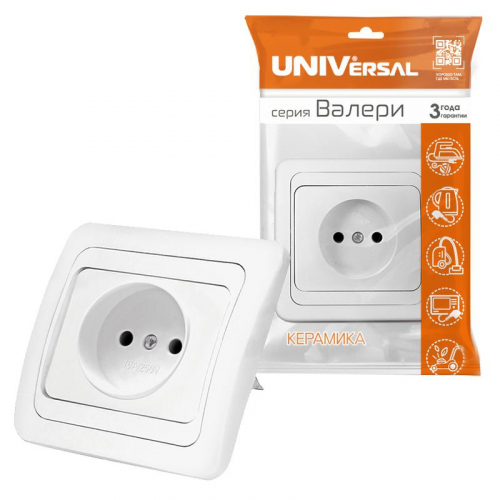 Розетка 1-м СП Валери 16А IP20 без заземл. бел. UNIVersal В0022 фото 3