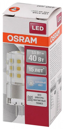 Лампа светодиодная LED STAR PIN40 CL 3.5Вт 840 нейтр. бел. G4 12В прозр. стекл. OSRAM 4058075369030 фото 2