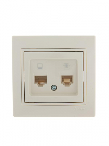 Розетка компьютерная + телефонная 2-м СП Mira RJ45 + RJ11 крем./крем.. LEZARD 701-0303-143