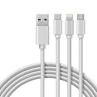 Кабель USB 3в1 Type-С (3А) Lightning (2.4А) micro USB (2А) 1м ПВХ Rexant 18-1127