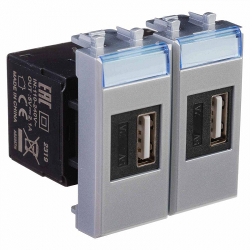 Устройство зарядное USB модульное 2мод. Avanti "Закаленная сталь" DKC 4404542 фото 2