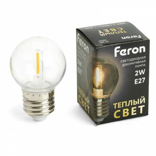 Лампа светодиодная LB-383 2Вт G45 шар прозрачная 2700К E27 230В FERON 48931