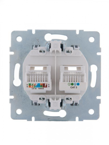 Розетка компьютерная + телефонная 2-м СП Karina RJ45 + RJ11 механизм бел. LEZARD 707-0288-143 фото 2