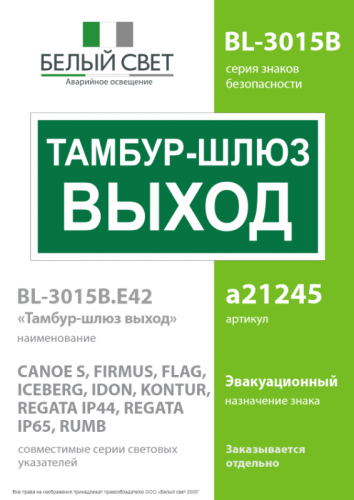Знак безопасности BL-3015B.E42 Белый свет a21245 фото 2