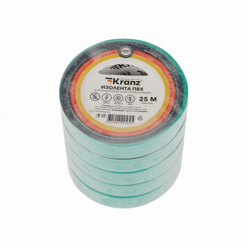 Изолента ПВХ 0.13х15мм 25м зел. (уп.5шт) Kranz KR-09-2103 фото 5