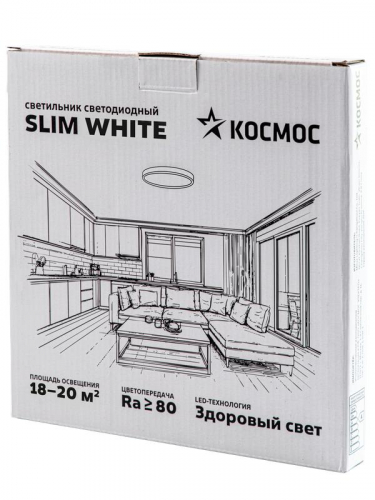 Светильник светодиодный SLIM WHITE 38Вт 6500К IP40 2700лм 230В 400х25мм КОСМОС KSlim38w_W6500K фото 3
