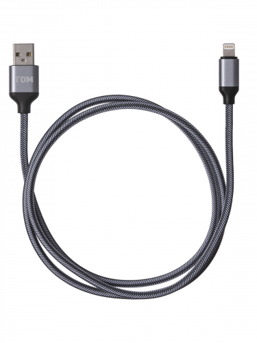 Дата-кабель, ДК 12, USB - Lightning, 1 м, тканевая оплетка, серый, TDM фото 2