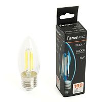 Лампа светодиодная LB-1206 6Вт C35 свеча прозрачная 6400К E27 1000лм 175-265В FERON 51240