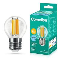 Лампа светодиодная филаментная LED12-G45-FL/845/E27 12Вт шар прозрачная 4500К бел. E27 220В Camelion 13715