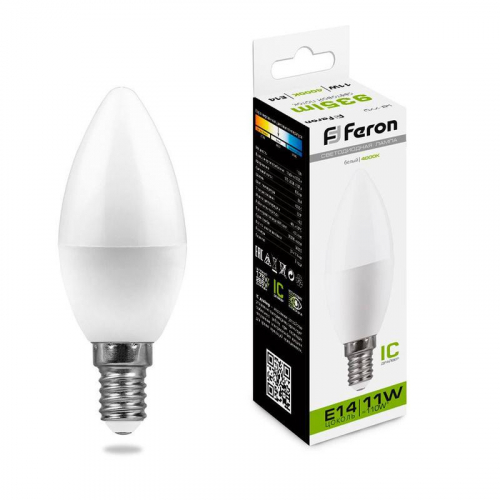 Лампа светодиодная LB-770 11Вт C37 свеча 4000К E14 230В FERON 25942