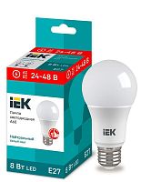 Лампа светодиодная A60 шар 8Вт 24-48В 4000К E27 (низковольтная) IEK LLE-A60-08-24-48-40-E27