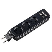 Удлинитель 3х1.8м без заземл. 10А Travel S-CT3-1.8U BLACK 4USB (31А) черн. Uniel UL-00011137
