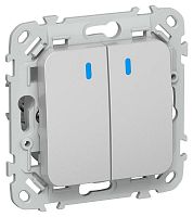 Выключатель 2-кл. СП FLITE ВС12-1-1-ФлА 10А с индикацией механизм алюм. IEK FI-V20-1-10-1-K47