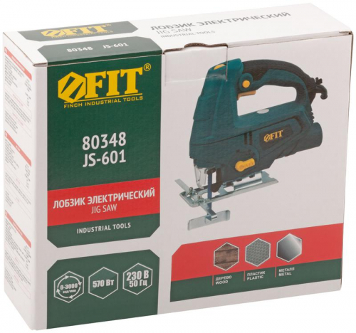 Лобзик 570Вт 0-3000ход/мин 65мм БзП маятник FIT 80348 фото 3