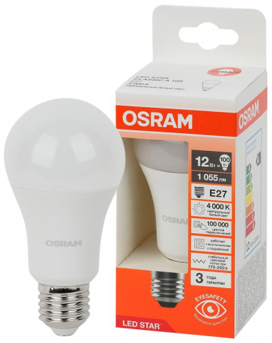 Лампа светодиодная LED Star 12Вт (замена 100Вт) грушевидная 4000К E27 1055лм OSRAM 4058075695320