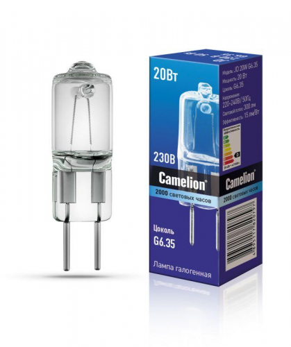Лампа галогенная JD 20Вт капсула G6.35 3000К 230В Camelion 6720