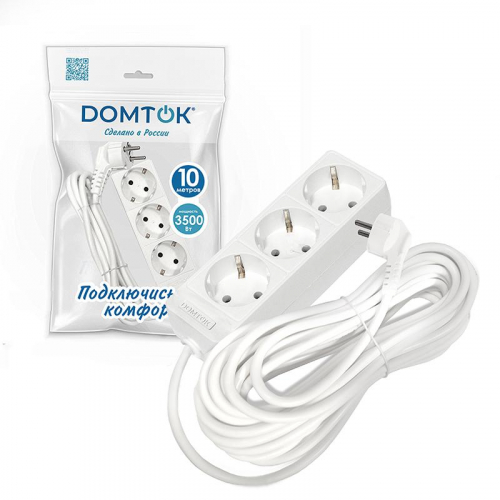 Удлинитель 3х10м с заземл. 16А IP20 3.5кВт ПВС 3х1 бел. DOMTOK 2390 фото 2