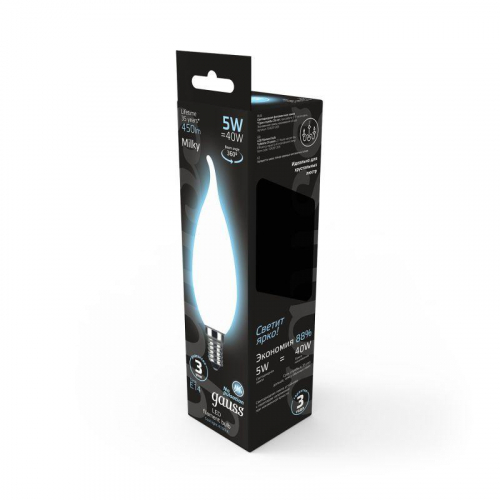 Лампа светодиодная филаментная Black Filament 5Вт свеча на ветру матовая 4100К нейтр. бел. E14 450лм GAUSS 104201205 фото 4