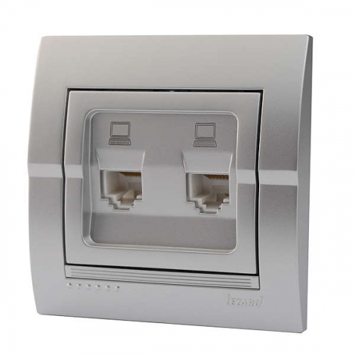 Розетка компьютерная 2-м СП Deriy RJ45 серебр. метал. LEZARD 702-2828-141