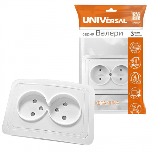 Розетка 2-м СП Валери 16А IP20 без заземл. защ. шторки бел. UNIVersal В0102x фото 3