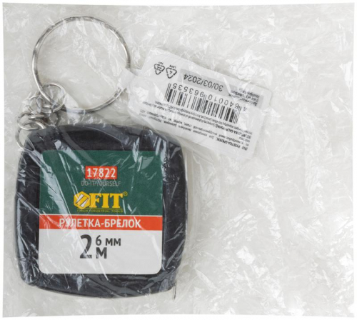 Рулетка-брелок 2мх6мм квадратн. черн. FIT 17822 фото 3