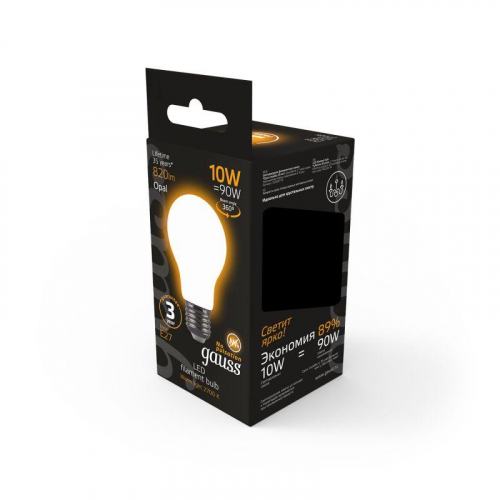 Лампа светодиодная филаментная Black Filament 10Вт A60 грушевидная матовая 2700К тепл. бел. E27 820лм GAUSS 102202110 фото 3