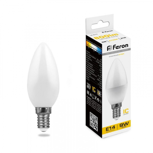 Лампа светодиодная LB-570 9Вт C37 свеча 2700К E14 230В FERON 25798