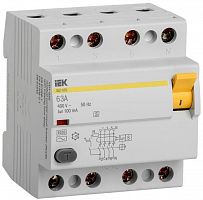 Выключатель дифференциального тока (УЗО) 4п 63А 100мА тип ACS ВД1-63 IEK MDV12-4-063-100