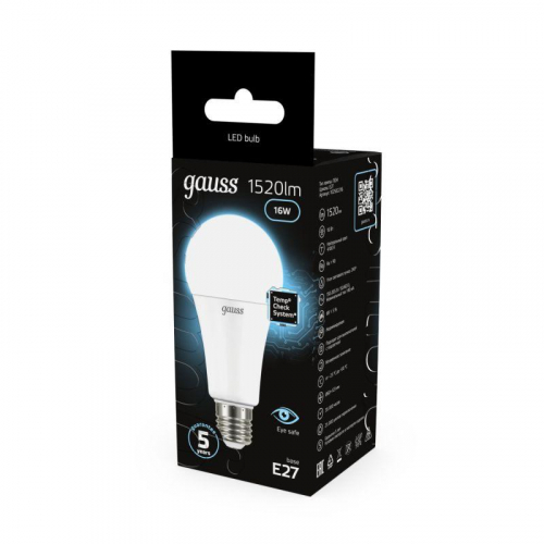 Лампа светодиодная Black 16Вт A60 грушевидная 4100К нейтр. бел. E27 1520лм GAUSS 102502216 фото 3