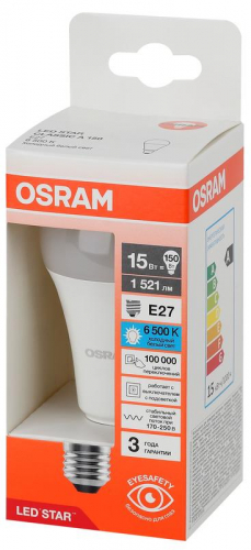 Лампа светодиодная LED Star 15Вт грушевидная 6500К E27 1521лм (замена 150Вт) OSRAM 4058075695443 фото 3