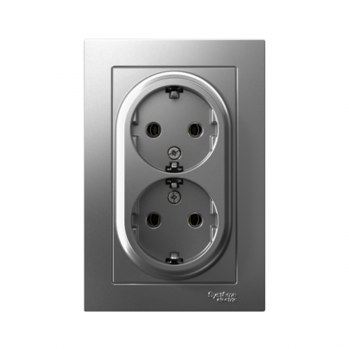 Розетка 2-м СП AtlasDesign 16А IP20 с заземл. в сборе сталь SE ATN000924 фото 2